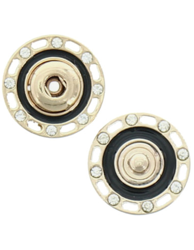 Drukknop met strass - Goud en zwart