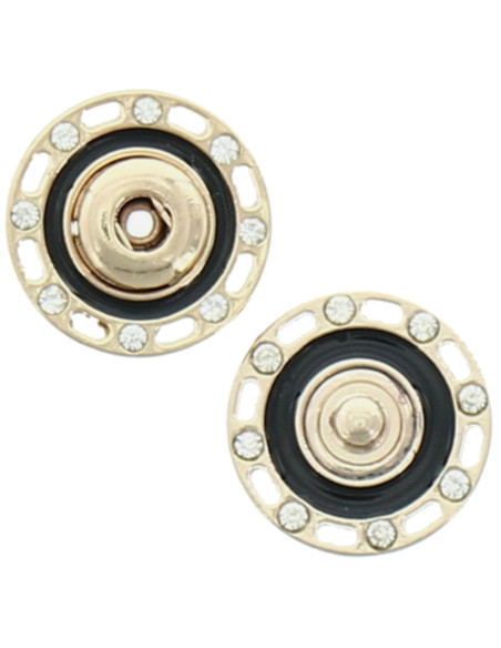 Drukknop met strass - Goud en zwart