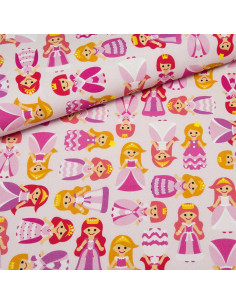 Premium katoenen stof - Roze prinsessen