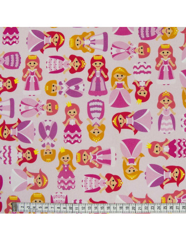 Premium katoenen stof - Roze prinsessen