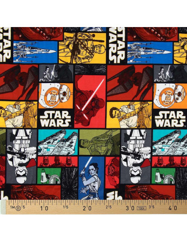 Star Wars jersey stof - Gekleurde personages