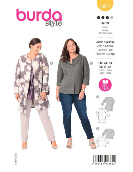 Jas- en mantelpatroon - Burda 6034