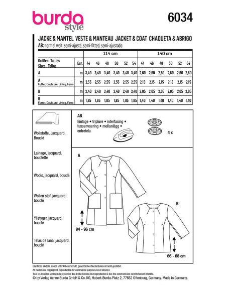 Jas- en mantelpatroon - Burda 6034