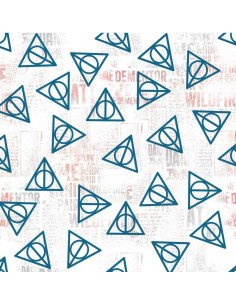 Katoenen stof - Harry Potter en de Relieken van de Dood wit en blauw