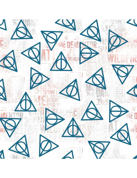 Katoenen stof - Harry Potter en de Relieken van de Dood wit en blauw