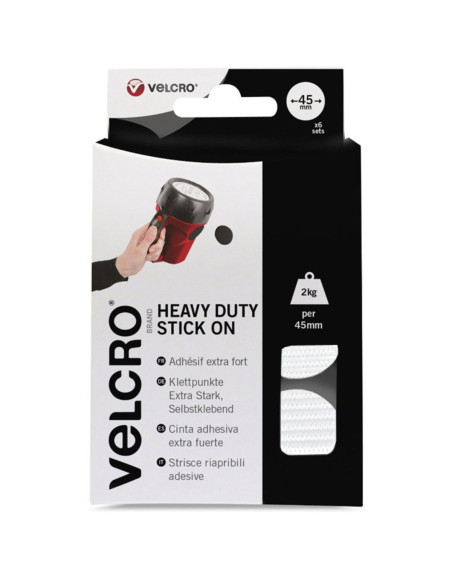VELCRO® Merk Zelfklevende Klittenband Ronde Plakstrips Extreme Bevestiging 45mm x 6 Wit