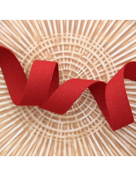 Polyester lurex band met katoenen uitstraling - Rood en goud