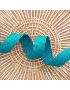 Polyester lurex band met katoenen uitstraling - Turkooisblauw en goud