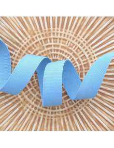 Polyester lurex band met katoenen uitstraling - Babyblauw en zilver