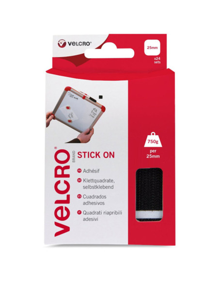 VELCRO® Merk Zelfklevende klittenband vierkanten 25mm x 24 zwart