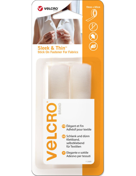 VELCRO® Merk Slank & Dun textiellijm 19mm x 60cm Wit