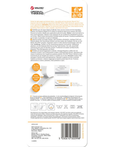 VELCRO® Merk Slank & Dun textiellijm 19mm x 60cm Wit