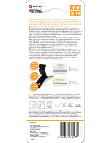 VELCRO® Merk Slank & Dun textiellijm 19mm x 60cm Zwart