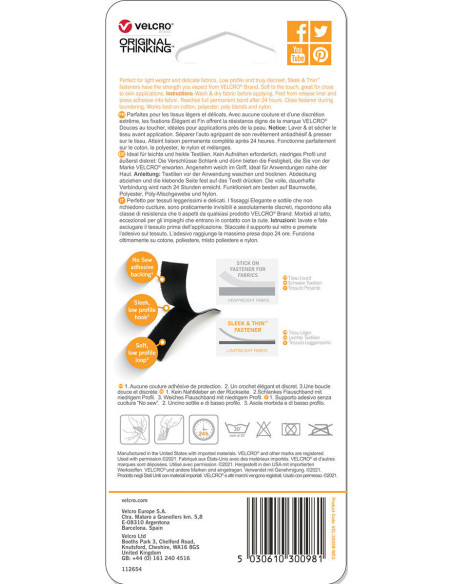VELCRO® Merk Slank & Dun textiellijm 19mm x 60cm Zwart