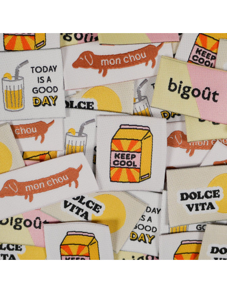 Set van 5 geweven labels - Assortiment Funny