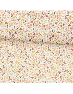 Katoenen voile stof met bloemen - Koraalviolet