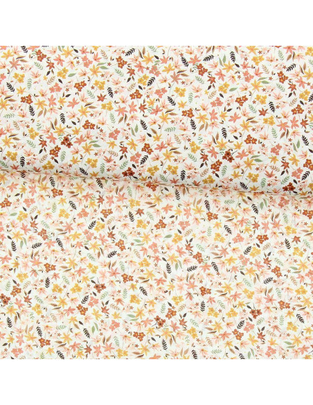 Katoenen voile stof met bloemen - Koraalviolet