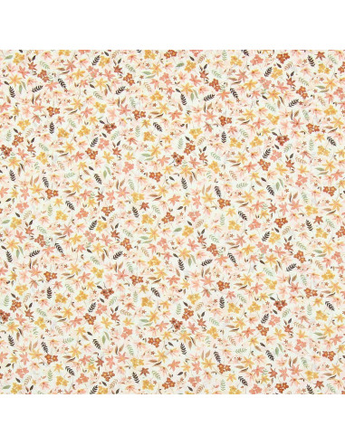 Katoenen voile stof met bloemen - Koraalviolet