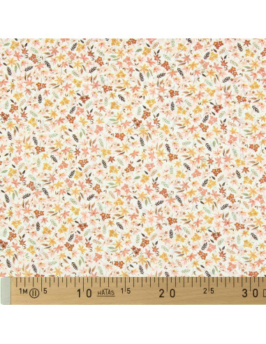 Katoenen voile stof met bloemen - Koraalviolet