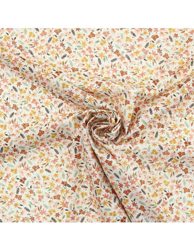 Katoenen voile stof met bloemen - Koraalviolet