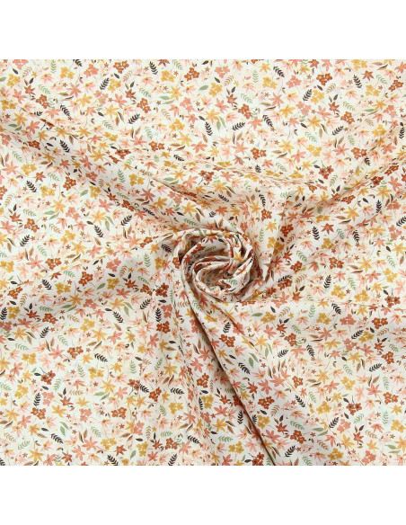 Katoenen voile stof met bloemen - Koraalviolet