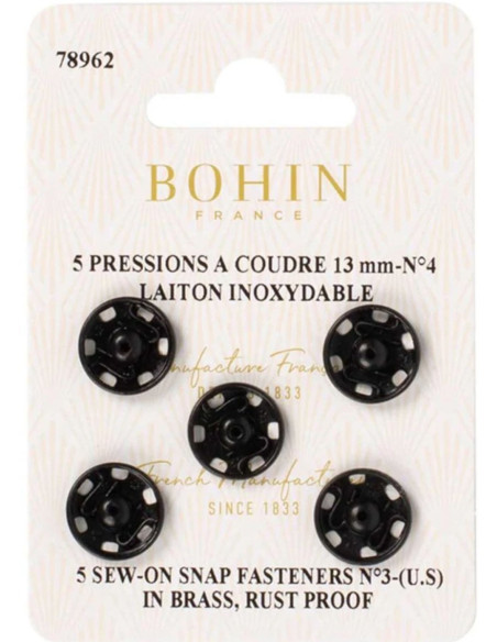 Bohin drukknopen 13 mm - Zwart