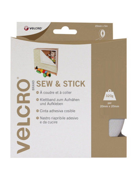 VELCRO® Merk Klittenband gemengd (zelfklevend en naaibaar) 20mm X 5M wit