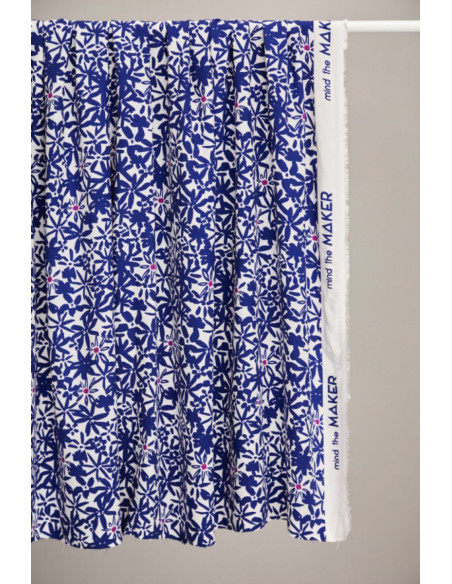 Flowery viscose crêpe stof - Kobaltblauw
