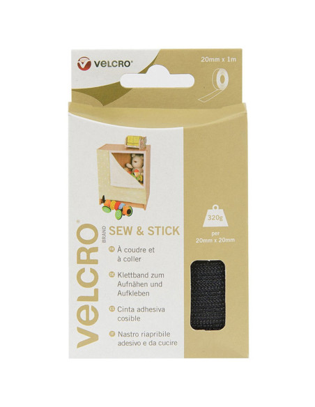 VELCRO® Merk Klittenband gemengd (zelfklevend en om te naaien) 20mm X 1M zwart