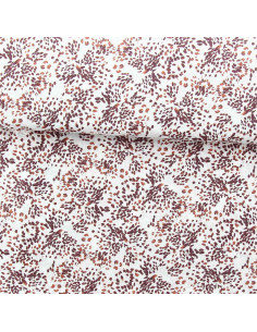 Fantasie viscose stof - Pistrello gebroken wit en pruimkleurig
