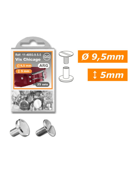 25 sets Chicago schroeven 9,5 mm x 5 mm - Zilver