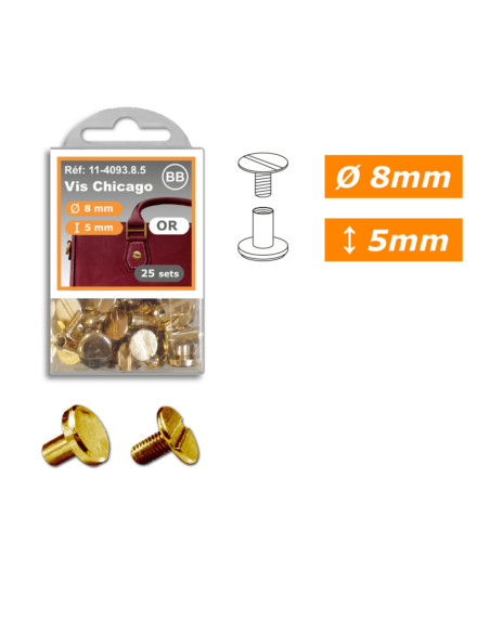 25 sets Chicago schroeven 8 mm x 5 mm - Goud