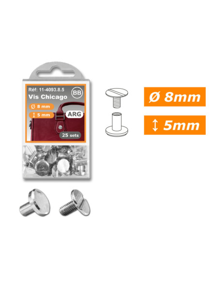 25 sets Chicago-schroeven 8 mm x 5 mm - Zilver