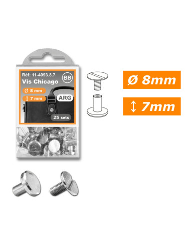 25 sets Chicago-schroeven 8 mm x 7 mm - Zilver
