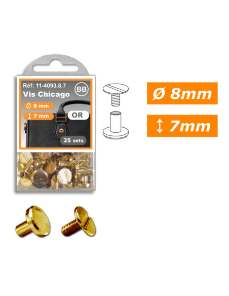 25 sets Chicago schroeven 8 mm x 7 mm - Goud