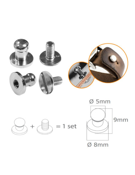 4 sets schroefbare kraagknopen - Zilver