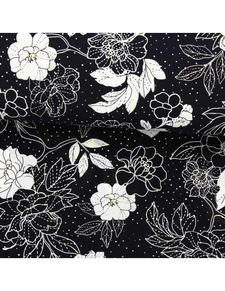 Lycra badpakstof - Zwart-witte bloemen