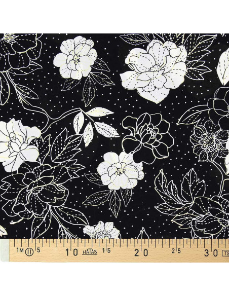 Lycra badpakstof - Zwart-witte bloemen