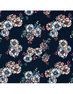 Lycra badpakstof - Bloemen op marineblauwe achtergrond 2