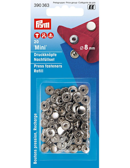Navulling van 10 anorak drukknopen 8 mm Zilver