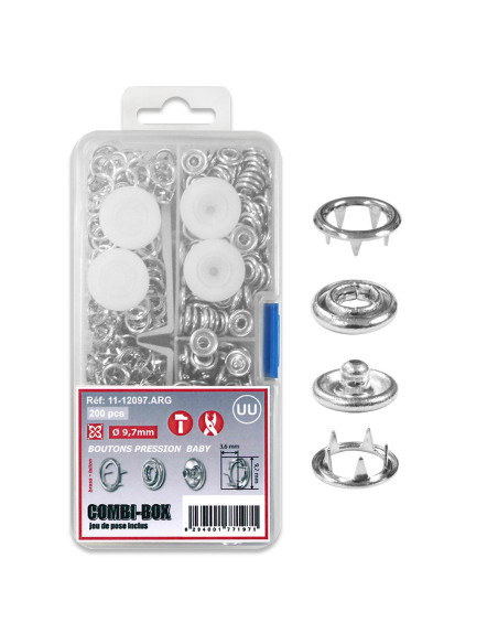 Combi-Box 200 jersey drukknoopjes baby - Zilver 9,7 mm