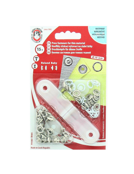 Doos met 15 witte jersey drukknoopjes met gereedschap 9,7 mm