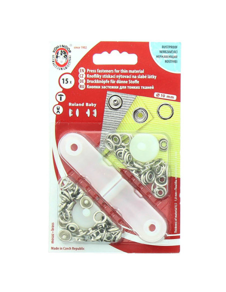 Doos met 15 jersey drukknoopjes Zilver met gereedschap 9,7 mm