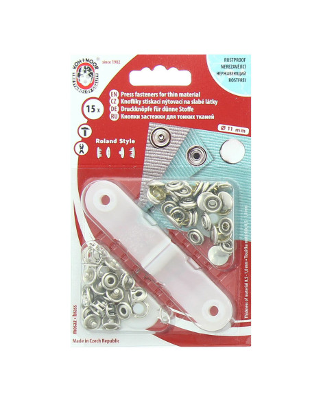 Doos met 15 jersey drukknoopjes Zilver met gereedschap 10,5 mm