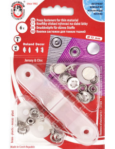 Doos met 6 parelmoer witte jersey drukknoopjes met gereedschap 13 mm