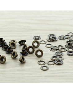Zakje met 100 oogjes van 5 mm met ringen - Antiek messing