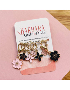 Set van 5 steekmarkeerders + 2 karabijnhaken - Sakura bloemen en klavertjes