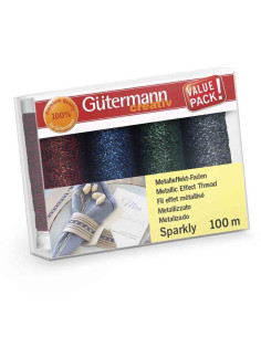 Set van 4 Gütermann Sparkly naaigaren - Rood, blauw, groen en marineblauw