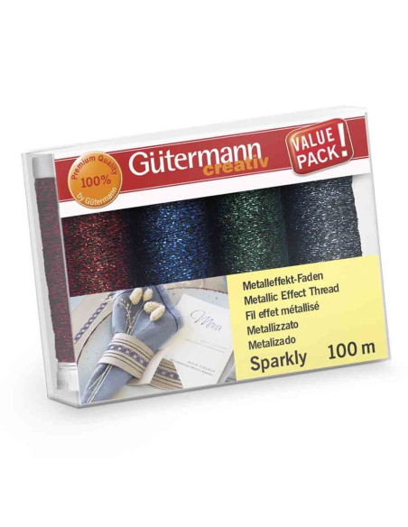 Set van 4 Gütermann Sparkly naaigaren - Rood, blauw, groen en marineblauw