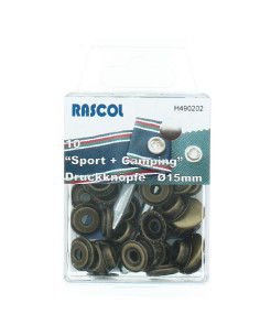 Doos met 10 sport- en kampeerdrukknopen Rascol - 15 mm brons